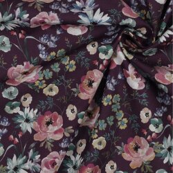 Cotton poplin digital flowers - dark purple