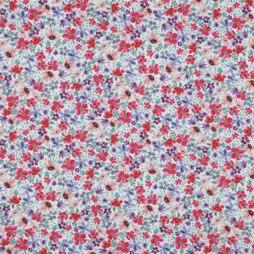 Popeline di cotone digitale a piccoli fiori - bianco