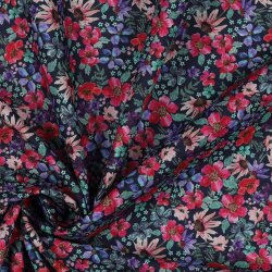Katoen popeline digitaal kleine bloemen - donkerblauw