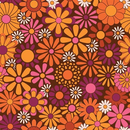 Módní tkanina dekorace tkanina hippie květiny - oranžová