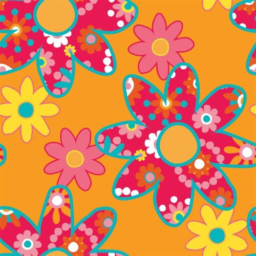 Módní tkanina Dekorace Tkanina 70. let Květiny - oranžová