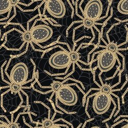 Polyester Jersey Foil Print Spiders in a Web - Black