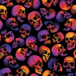 Polyester Jersey Foil Print Purple Skull - Black