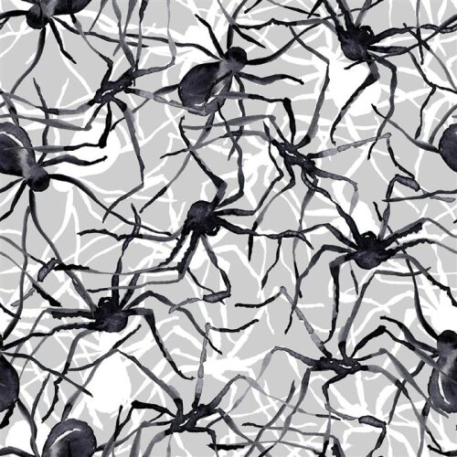 Polyester Jersey Foil Print Spiders - Light Grey