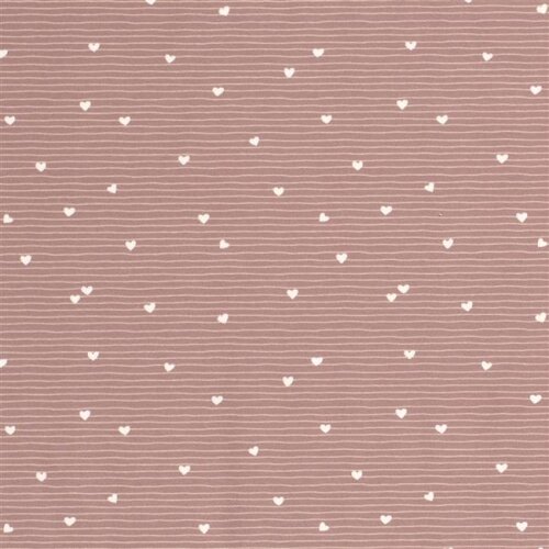 Cotton jersey hearts on stripes - antique berry