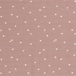 Cotton jersey hearts on stripes - antique berry