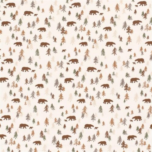 Cotton jersey Bear in a coniferous forest - cream