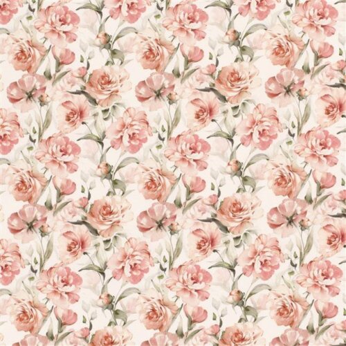 Cotton jersey filled roses - cream