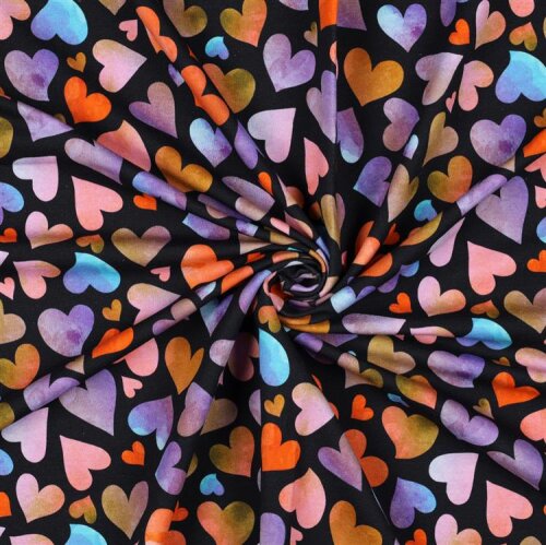 French Terry Digital colourful hearts - dark blue