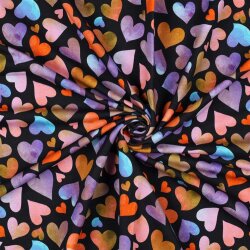 French Terry Digitale kleurrijke harten - donkerblauw