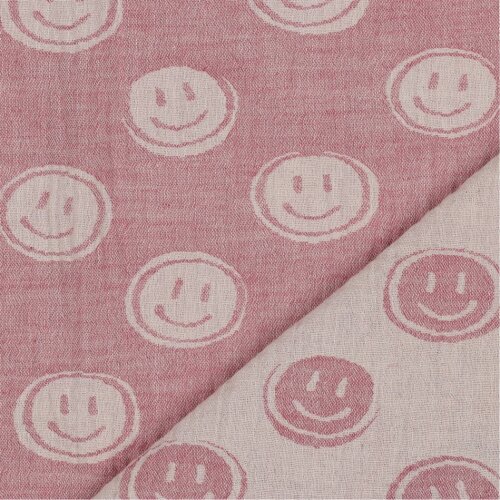 Mousseline Smiley 2-ZIJDE - roze / ECRU