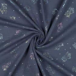 Muslin glitter unicorns - denim blue