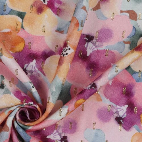 VISCOSE LUREX DIGITAL Fleurs - VIOLET / ORANGE