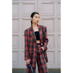 QUADRI SPAZZOLATI TINTI IN FILO - NAVY/ ROSSO