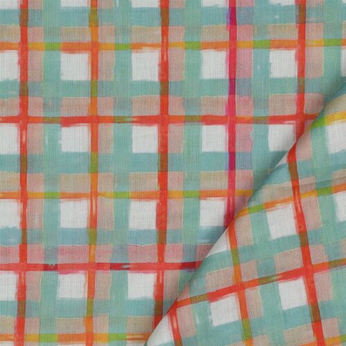 COTTON VOILE DIGITAL CHECK - DARK MINT