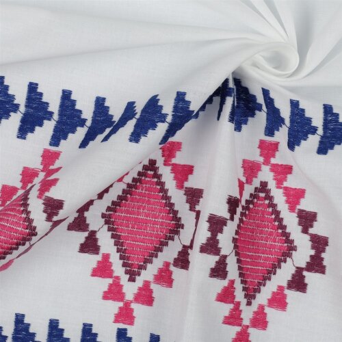 ALGODÓN VOILE bordado 1-Borde - BLANCO / AZUL