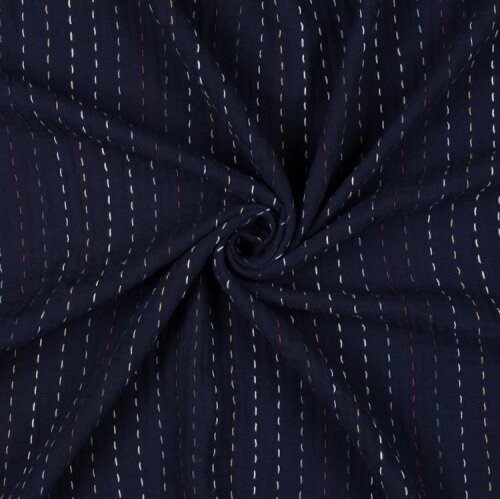 Muslin embroidered stripes - dark blue