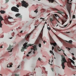 Viskose Popeline Stretch Digital Blumen - weiß