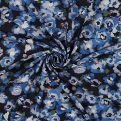 VISCOSE POPELINE STRETCH DIGITAL Fleurs - NAVY