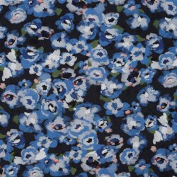 VISCOSE POPELINE STRETCH DIGITAL Fleurs - NAVY