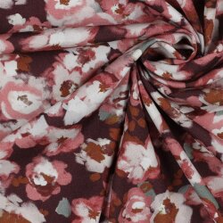 VISCOSE POPELINE STRETCH DIGITAL Fleurs - BORDEAUX