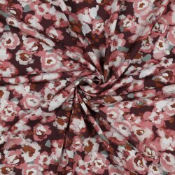 VISCOSE POPELINE STRETCH DIGITAL Fleurs - BORDEAUX