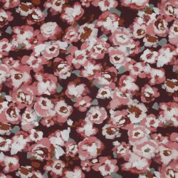 VISCOSE POPELINE STRETCH DIGITAL Fleurs - BORDEAUX