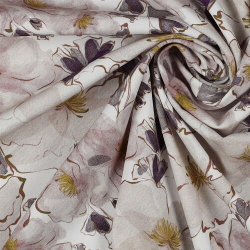 VISCOSA POPELINE STRETCH DIGITAL Fiori - BIANCO