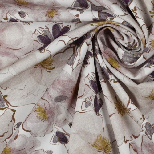 Viskose Popeline Stretch Digital Blumen - weiß