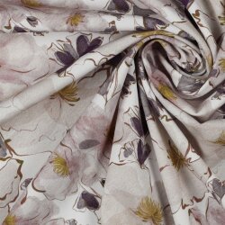 VISCOSE POPELINE STRETCH DIGITAL Fleurs - BLANC