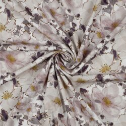 Viskose Popeline Stretch Digital Blumen - weiß