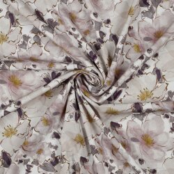 VISCOSE POPELINE STRETCH DIGITAL Fleurs - BLANC