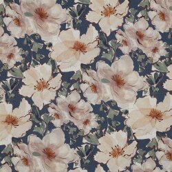 VISCOSE katoen popeline stretch digitale bloemen - donker...