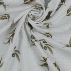 Muslin Digital Olive Branches - white