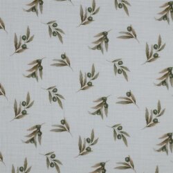 Muslin Digital Olive Branches - white