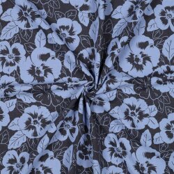 Baumwolljersey  Blumen - indigo meliert