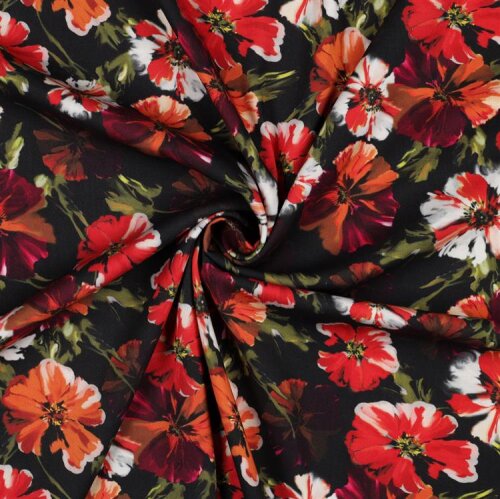 Viskose Jersey Digital Blumen - schwarz