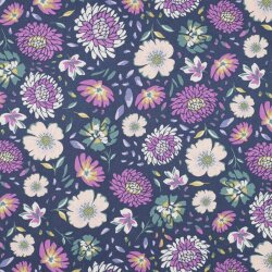LINO VISCOSA LAVATA Fiori - NAVY