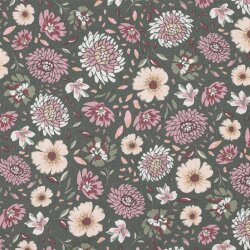 LINEN VISCOSE WASHED Flowers - SEAWEED