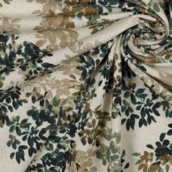 Linen Jersey DIGITAL FLOWERS - NATURAL / PETROL