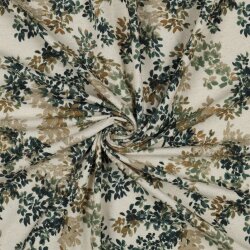 Linen Jersey DIGITAL FLOWERS - NATURAL / PETROL