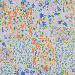 Viskose Popeline Digital Patchwork Blumen - indigo/pfirsich