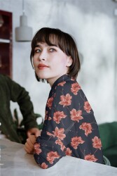Viskose Popeline grosse Blüten - ocker