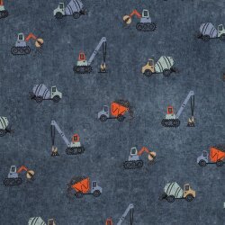 Cotton Poplin Digital Construction Vehicles - Dark Denim Blue