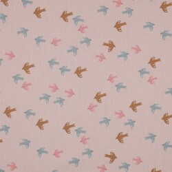 Popeline de coton Organic oiseaux & papillons - rose poudré