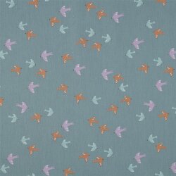 Baumwollpopeline Organic Vögel & Schmetterlinge - dunkelmint