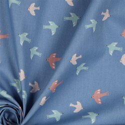 Cotton poplin organic birds & butterflies - jeans