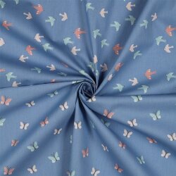 Cotton poplin organic birds & butterflies - jeans