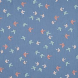 Cotton poplin organic birds & butterflies - jeans