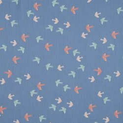 Katoen popeline organic vogels & vlinders - jeans